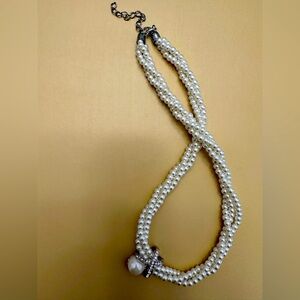 Faux Pearl Necklace with Rhinestone Accent - Elegant Statement Piece $5